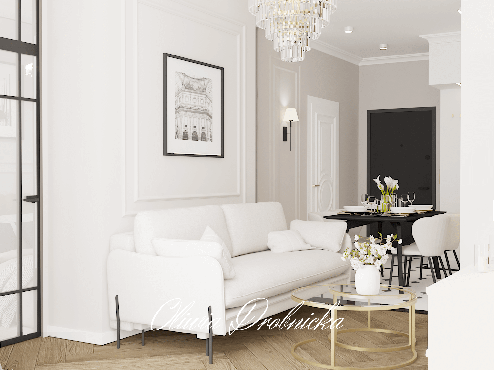 projekt wnętrz salonu w luksusowym apartamencie